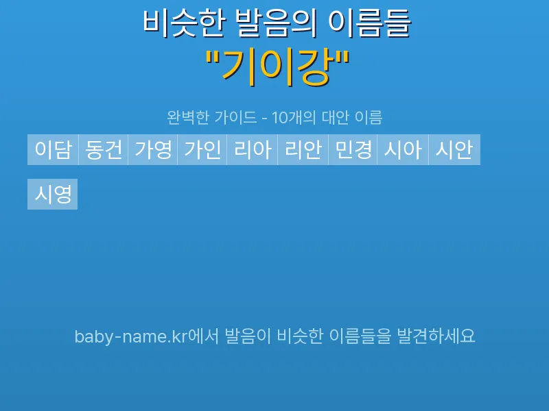 기이강 비슷한 발음 이름 추천 인포그래픽: 유사도 기반 아기 이름 추천 및 작명 참고용 이름 목록