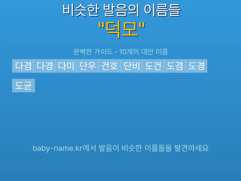 덕모 비슷한 발음 이름 추천 인포그래픽: 유사도 기반 아기 이름 추천 및 작명 참고용 이름 목록