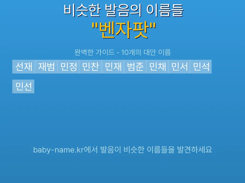 벤자팟 비슷한 발음 이름 추천 인포그래픽: 유사도 기반 아기 이름 추천 및 작명 참고용 이름 목록