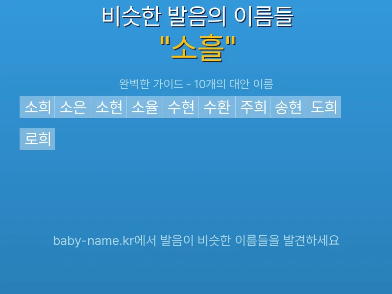 소흘 비슷한 발음 이름 추천 인포그래픽: 유사도 기반 아기 이름 추천 및 작명 참고용 이름 목록