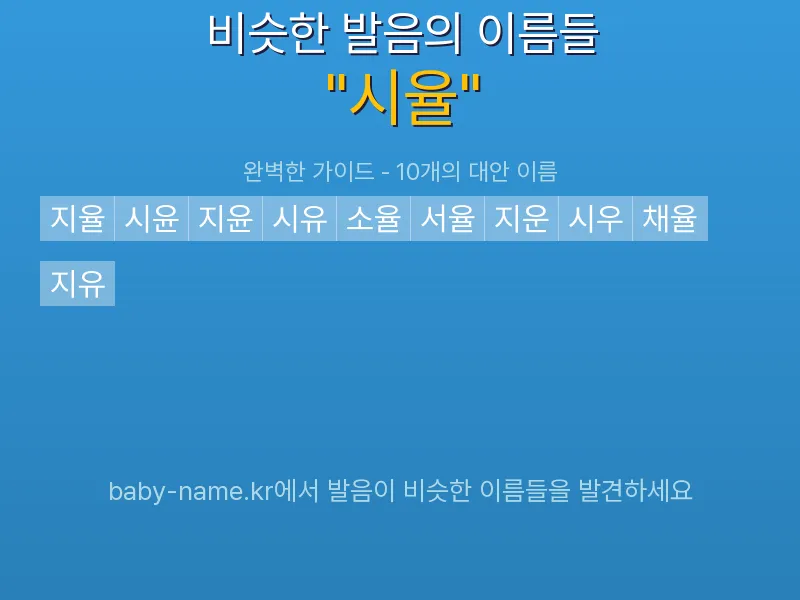 시율 비슷한 발음 이름 추천 인포그래픽: 유사도 기반 아기 이름 추천 및 작명 참고용 이름 목록