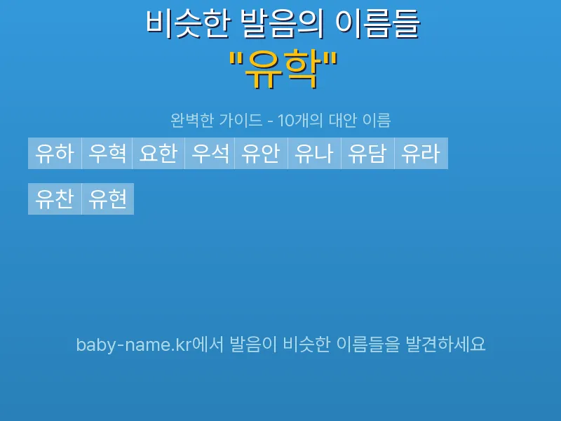 유학 비슷한 발음 이름 추천 인포그래픽: 유사도 기반 아기 이름 추천 및 작명 참고용 이름 목록