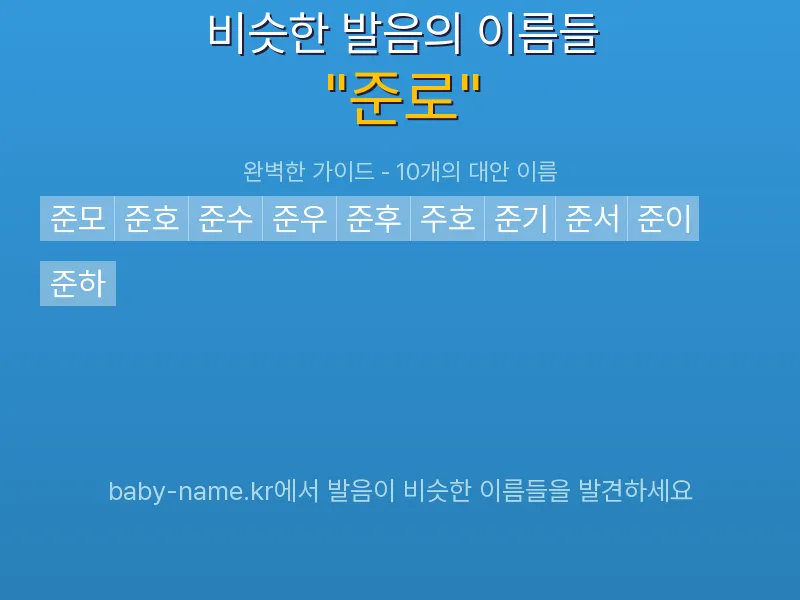 준로 비슷한 발음 이름 추천 인포그래픽: 유사도 기반 아기 이름 추천 및 작명 참고용 이름 목록